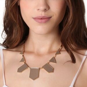 House of Harlow 1960 Geometric Taupe Leather and 14k Gold Plated Necklace